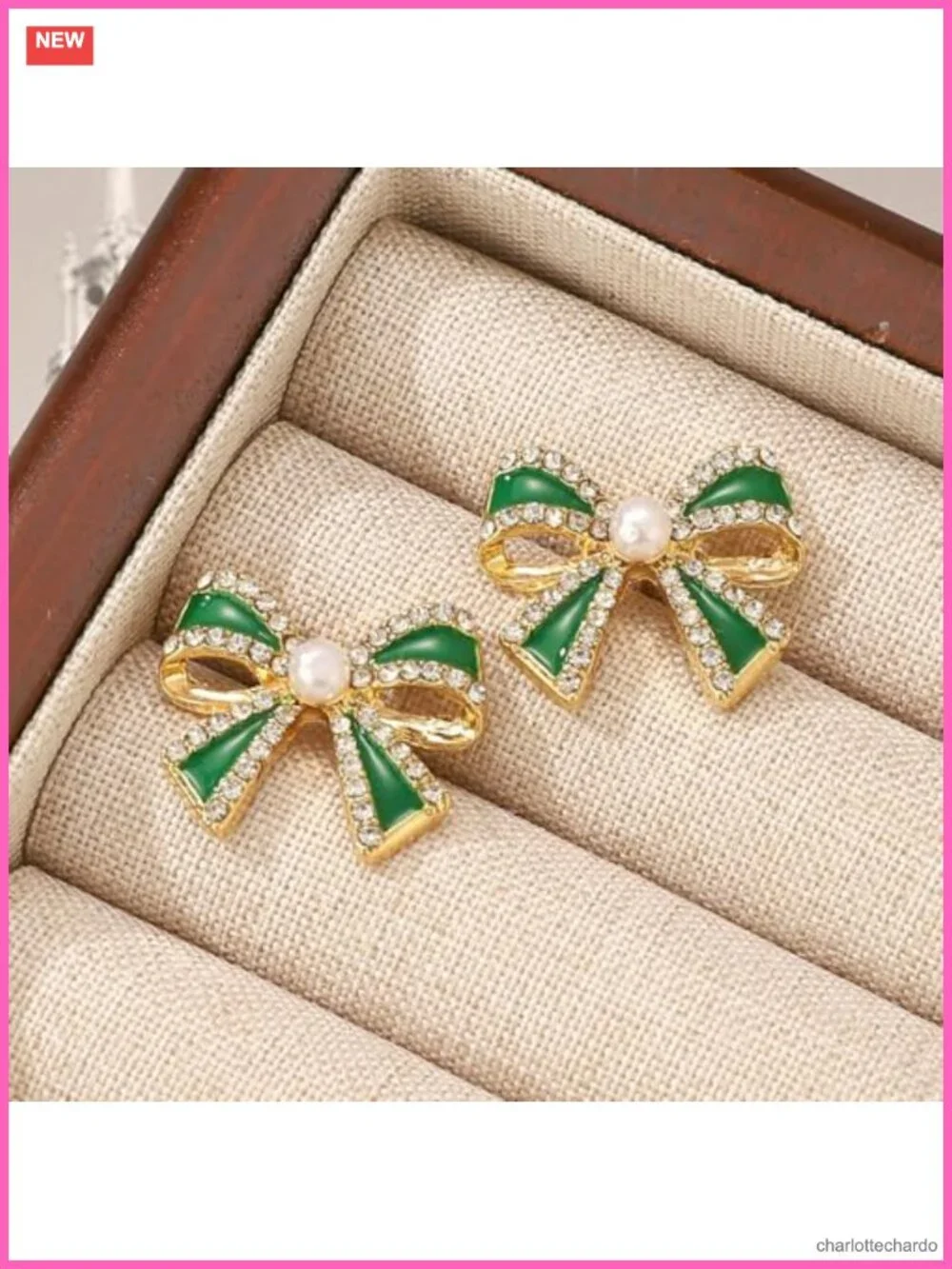 Gold Bow Stud Earrings Rhinestone Pearl Bowknot Women Wedding Party